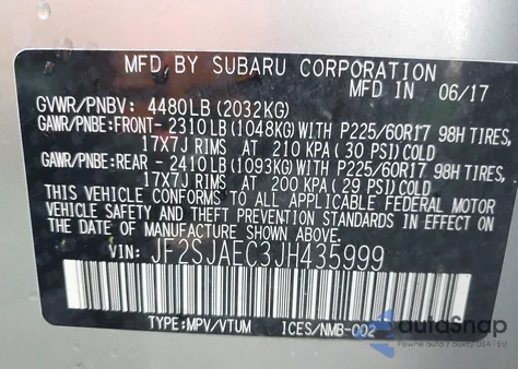 2018 Subaru Forester 2.5I Premium z USA, uszkodzony, nr VIN JF2SJAEC3JH435999